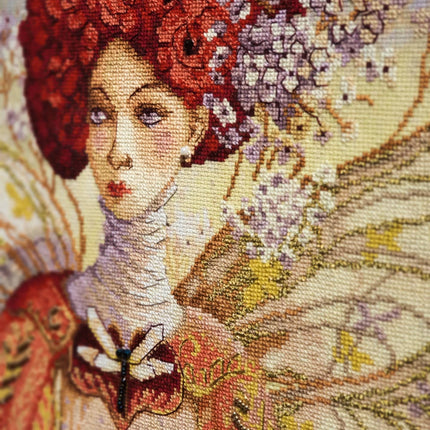 DIY Cross stitch kit with a printed canvas "Reserved glance"