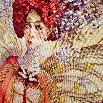 DIY Cross stitch kit with a printed canvas "Reserved glance"
