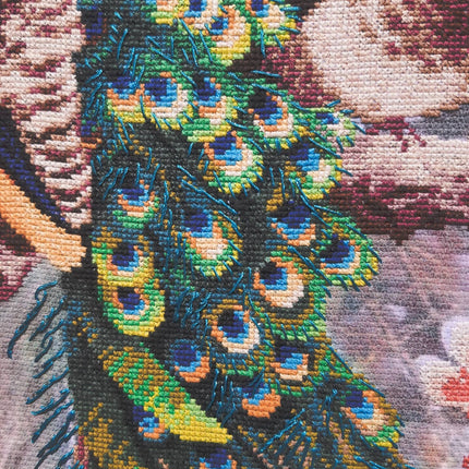 Embellished stitch kit "Two peacocks in blooming magnolia"