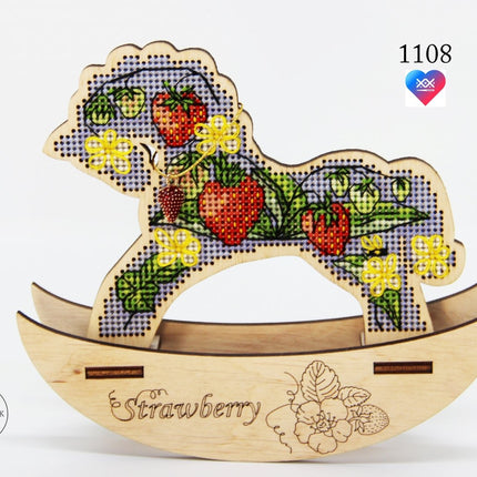 🎠 DIY Counted Cross Stitch Kit Rocking Horse "Strawberry"