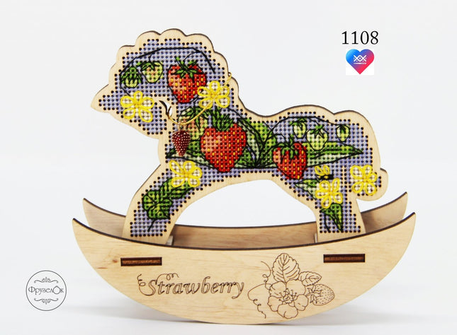 🎠 DIY Counted Cross Stitch Kit Rocking Horse "Strawberry"