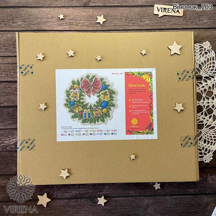 DIY Beaded Door Wreath Kit "Christmas" Embroidery on wood, Home decoration