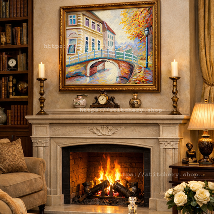 DIY Cross Stitch Kit with Printed canvas "Italian city "