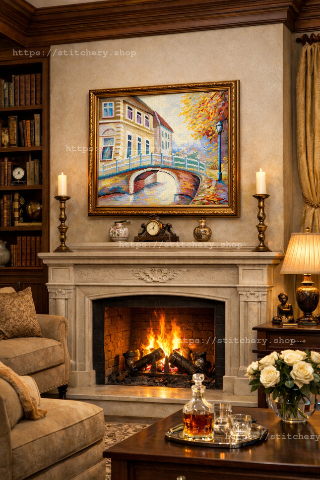 DIY Cross Stitch Kit with Printed canvas "Italian city "