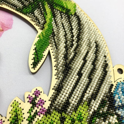 DIY Beaded Door Wreath Kit "Easter bunny" Embroidery on wood, Home decoration