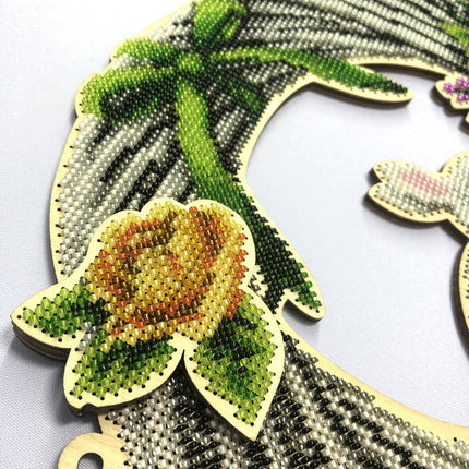 DIY Beaded Door Wreath Kit "Easter bunny" Embroidery on wood, Home decoration