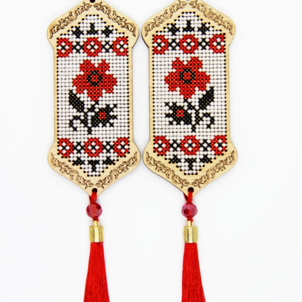 DIY Cross stitch kit on wood "Rose" 3.9x1.8 in / 10.0x4.5 cm