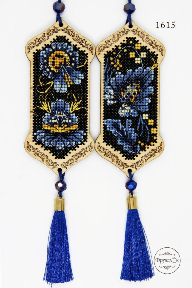 DIY cross stitch kit on wood "Petrykivka", Christmas tree toy