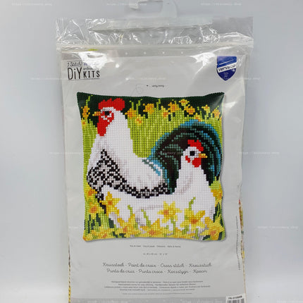 DIY Cross stitch cushion kit "Chickens"