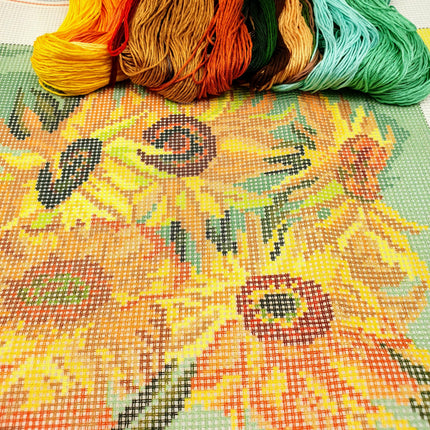 DIY Cross Stitch Kit "13 Sunflowers, V. van Gogh" with Printed Tapestry Canvas, 15.7"x19.7" / 40х50 cm