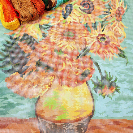 DIY Cross Stitch Kit "13 Sunflowers, V. van Gogh" with Printed Tapestry Canvas, 15.7"x19.7" / 40х50 cm