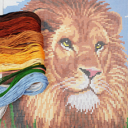 DIY Cross Stitch Kit "Lion" with Printed Tapestry Canvas