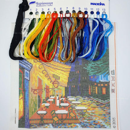 DIY Cross Stitch Kit "Cafe Terrace at Night, V. van Gogh" with Printed Tapestry Canvas