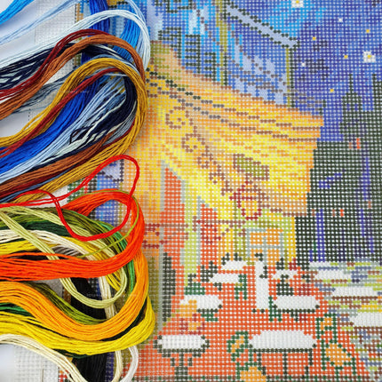 DIY Cross Stitch Kit "Cafe Terrace at Night, V. van Gogh" with Printed Tapestry Canvas