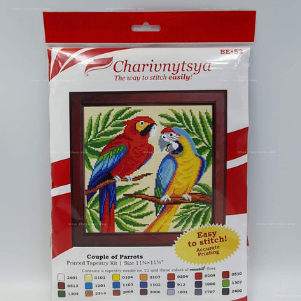 DIY Cross Stitch Kit "Parrots" with Printed Tapestry Canvas
