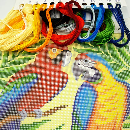 DIY Cross Stitch Kit "Parrots" with Printed Tapestry Canvas