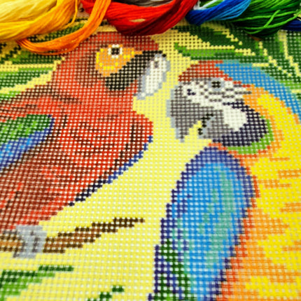 DIY Cross Stitch Kit "Parrots" with Printed Tapestry Canvas