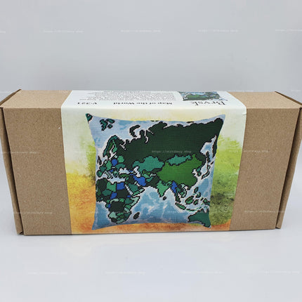 Needlepoint Pillow Kit "Map of the World"