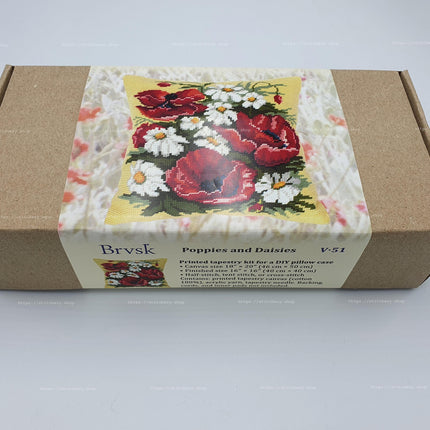 Needlepoint Pillow Kit "Poppies and Daisies"