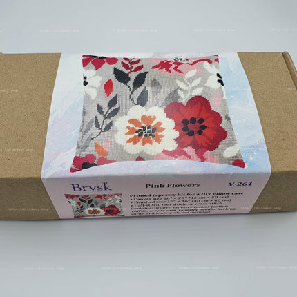 Needlepoint Pillow Kit "Pink Flowers"