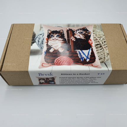 Needlepoint Pillow Kit "Kittens in a Basket"