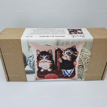 Needlepoint Pillow Kit "Kittens in a Basket"
