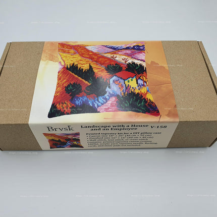 Needlepoint Pillow Kit "Landscape with a House and an Employee"