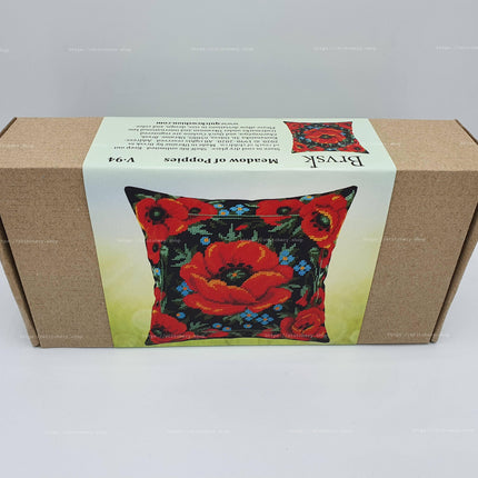 Needlepoint Pillow Kit "Meadow of Poppies"
