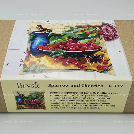 Needlepoint Pillow Kit "Sparrow and Cherries"