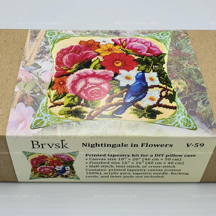 Needlepoint Pillow Kit "Nightingale in Flowers"