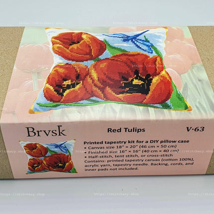 Needlepoint Pillow Kit "Red Tulips"