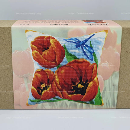 Needlepoint Pillow Kit "Red Tulips"