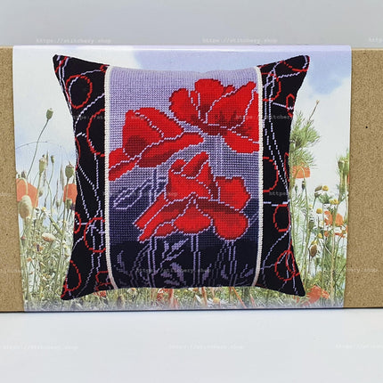 Needlepoint Pillow Kit "Poppies in the Night"