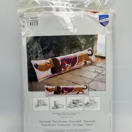 DIY Cross Stitch Cushion Kit "Dachshund in jacket", Draft stopper kit