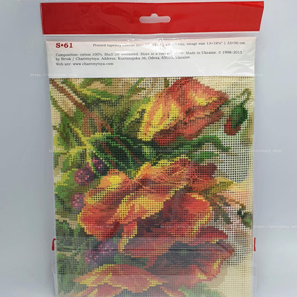 DIY Cross Stitch Kit "Poppies and blackberries" with Printed Tapestry Canvas