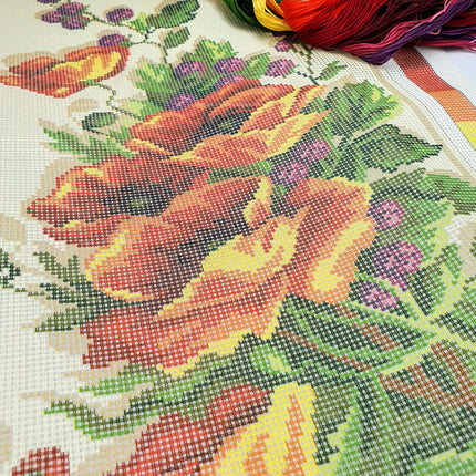 DIY Cross Stitch Kit "Poppies and blackberries" with Printed Tapestry Canvas