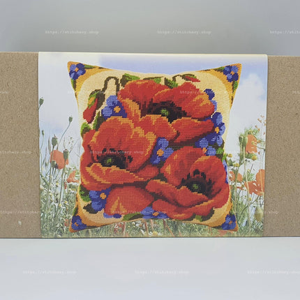 Needlepoint Pillow Kit "Poppies and Forget-Me-Nots"