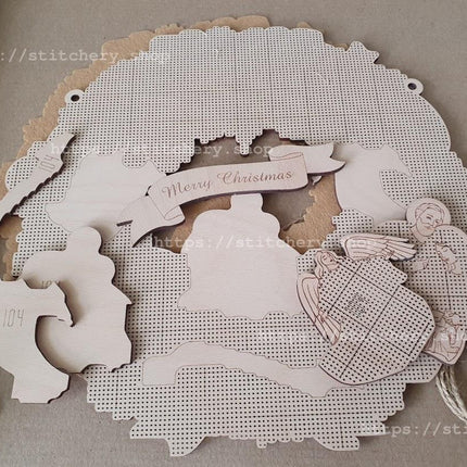 DIY Beaded Door Wreath Kit "Merry Christmas" Embroidery on wood, Home decoration