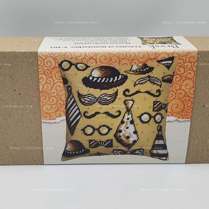 Needlepoint Pillow Kit "Ties and Mustaches"