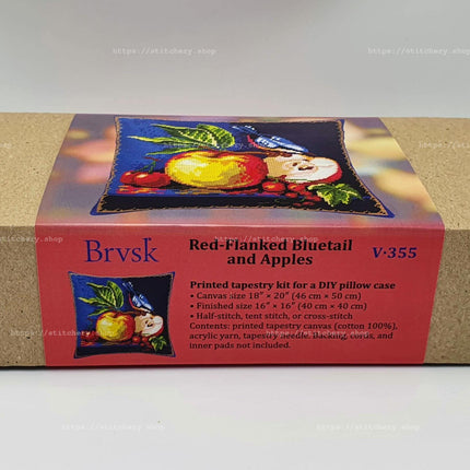 Needlepoint Pillow Kit "Red-flanked bluetail and apples"