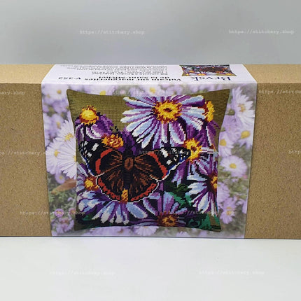 Needlepoint Pillow Kit "Red Admiral on Michaelmas Daisies"