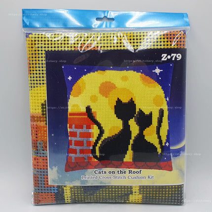 Cross Stitch Pillow Kit "Cats on the Roof"