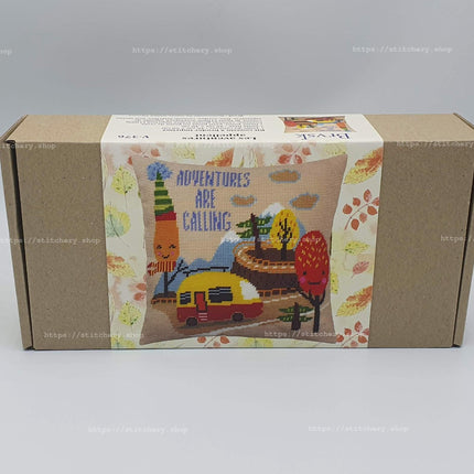 Needlepoint Pillow Kit "Adventures Are Calling"