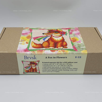 Needlepoint Pillow Kit "A Fox in Flowers"