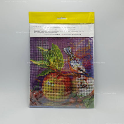 DIY Cross Stitch Kit "Red-flanked bluetail and apples" with Printed Tapestry Canvas