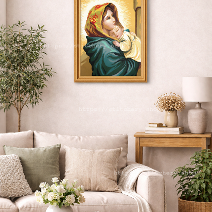DIY Cross Stitch Kit with Printed canvas "Wandering Madonna"
