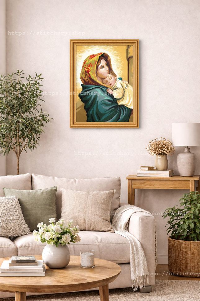 DIY Cross Stitch Kit with Printed canvas "Wandering Madonna"