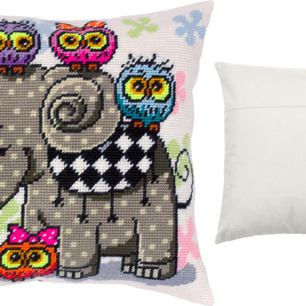 Needlepoint Pillow Kit "Elephant and Owls"