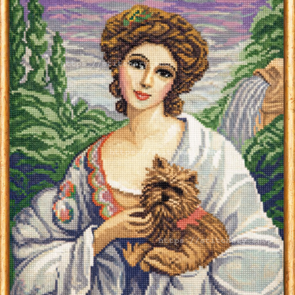 DIY Cross Stitch Kit with Printed canvas "Lady with a dog, F. Marten-Kavel"