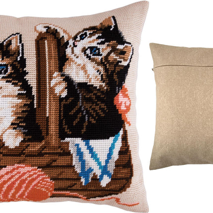 Needlepoint Pillow Kit "Kittens in a Basket"